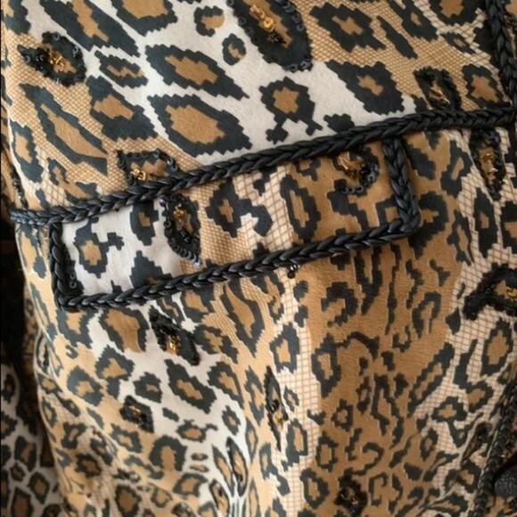 ANAGE Vintage leopard motif Jacket w/ Leather braid piping Sequins L - Picture 3 of 8